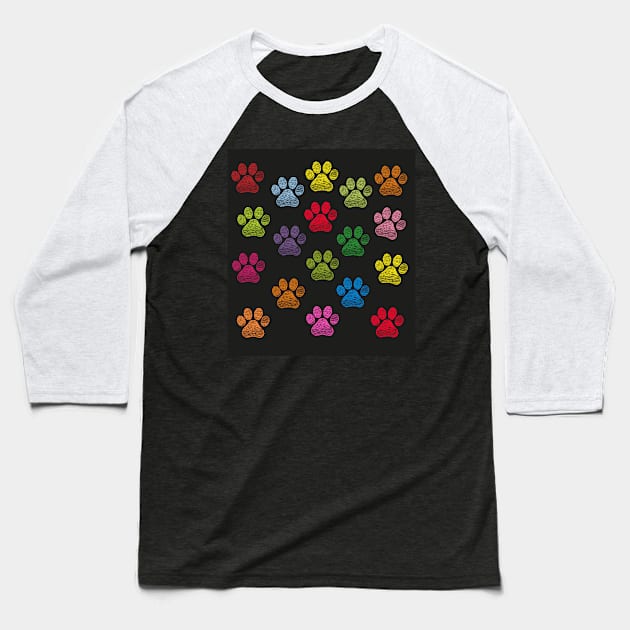 Cute doodle hand drawn colorful paw prints Baseball T-Shirt by GULSENGUNEL